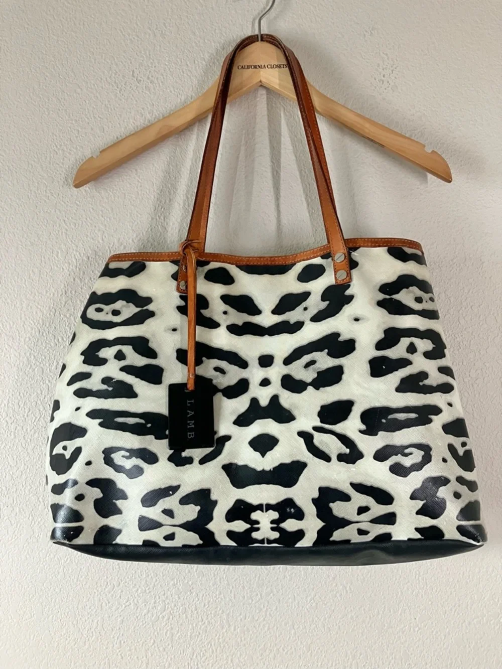 Gwen Stefani L.A.M.B. Animal Print Tote Bag Leather Trim Designer Chic Rocker - Picture 1 of 16